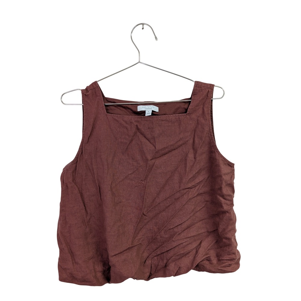 Ann Taylor Weekend Bubble Hem Tank Top in Linen Blend Minimalist Rust Red M